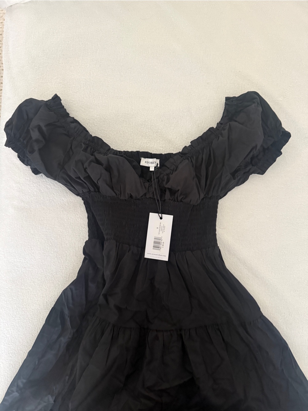 NWT- WeWoreWhat Black Cotton Poplin Smocked Midi Dress- S